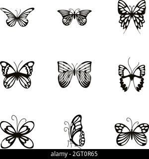 Schmetterlinge mit offenen Flügeln Ikonen gesetzt Stock Vektor