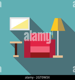 Wohnzimmer-Symbol, flachen Stil Stock Vektor