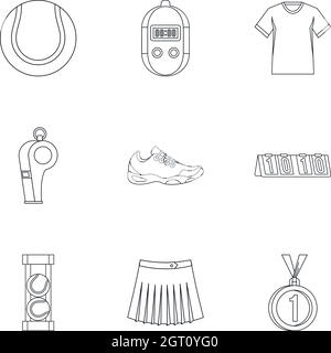 Active Tennis Icons Set, Outline Style Stock Vektor