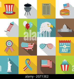 Unabhängigkeitstag Flaggen-Symbole gesetzt, flache Stil Stock Vektor