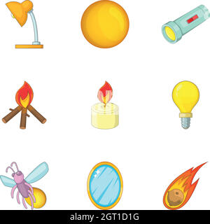 Glowing objects icons set, cartoon style Stock Vektor