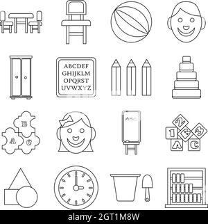 Kindergarten Icons Set, Umriss-Stil Stock Vektor