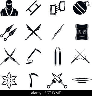 Ninja tools Icons Set, einfachen Stil Stock Vektor