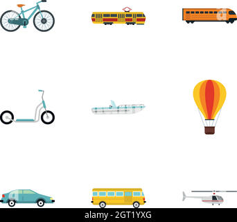 Ikonen des Stadtverkehrs, flacher Stil Stock Vektor
