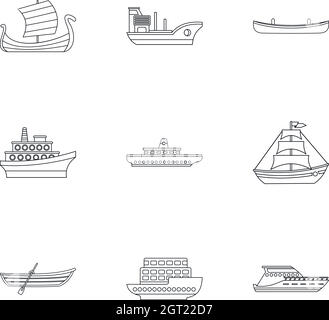 Schiff-Symbole-Set, Umriss-Stil Stock Vektor