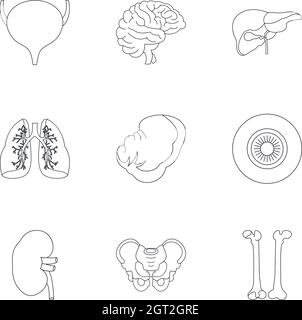Menschliche Organe Icons Set, Umriss-Stil Stock Vektor