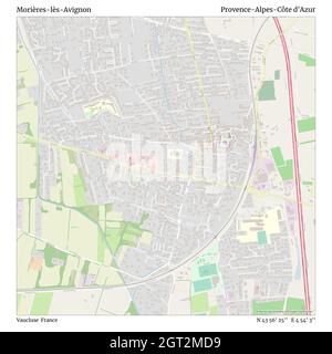 Morières-lès-Avignon, Vaucluse, Frankreich, Provence-Alpes-Côte d'Azur, N 43 56' 25'', E 4 54' 3'', map, Timeless Map veröffentlicht im Jahr 2021. Reisende, Entdecker und Abenteurer wie Florence Nightingale, David Livingstone, Ernest Shackleton, Lewis and Clark und Sherlock Holmes haben sich bei der Planung von Reisen zu den entlegensten Ecken der Welt auf Karten verlassen.Timeless Maps kartiert die meisten Orte auf der Welt und zeigt die Verwirklichung großer Träume Stockfoto