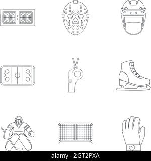 Eishockey-Symbole-Set, Umriss-Stil Stock Vektor