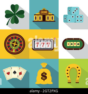 Glücksspiel Symbole gesetzt, flachen Stil Stock Vektor