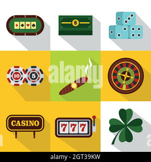 Casino-Symbole festlegen, flache Stil Stock Vektor