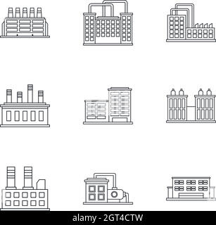 Factory Symbole gesetzt, outline Style Stock Vektor