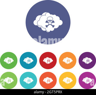 Wolke mit Schädel und Knochen Set Icons Stock Vektor