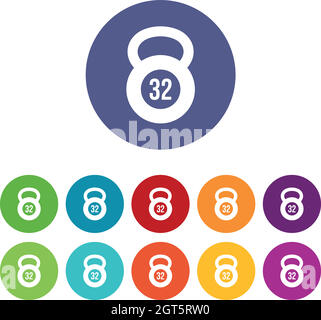 Kettlebell 32 kg Symbole einstellen Stock Vektor