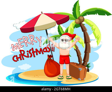 Weihnachtsmann auf der Strandinsel für Sommerweihnachtszeit Stock Vektor