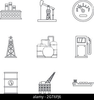 Petroleum Icons Set, Umrissstil Stock Vektor