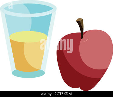 Glas trinken und Red Apple Symbol, Cartoon Stil Stock Vektor