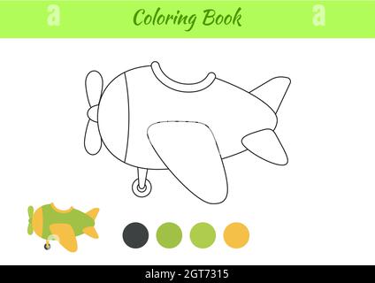 Malbuch Flugzeug für Kinder. Pädagogische Aktivitätsseite für Kinder im Vorschulalter und Kleinkinder mit Transport. Druckbares Arbeitsblatt. Cartoon Colorfu Stock Vektor