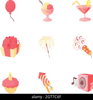 Kinder party Icons Set, Cartoon-Stil Stock Vektor