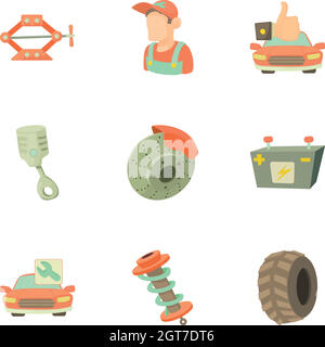 Autoreparaturen Icons Set, Cartoon-Stil Stock Vektor
