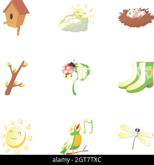 Frühling-Symbole-Set, Cartoon-Stil Stock Vektor