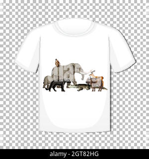 Wild Animal Group Design auf T-Shirt isoliert auf transparentem Hintergrund Stock Vektor