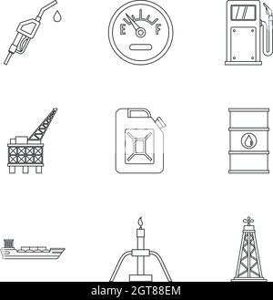 Benzin Symbole gesetzt, Umriss Stil Stock Vektor