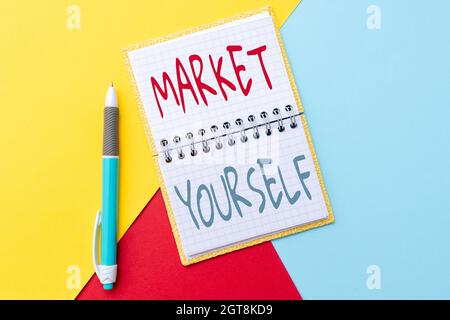 Handgeschilderes Schild selbst Markt. Wort für die Herstellung selbst für jede Art von Aufgabe und Projekt im Leben Bunte Perpective positive Thinking Creative Stockfoto