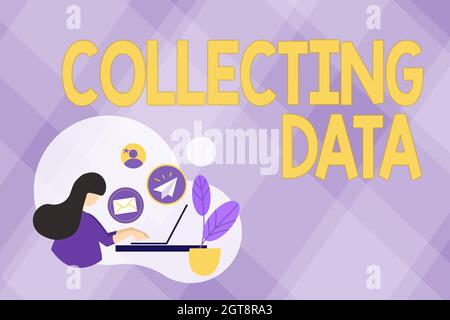Textüberschrift mit der Darstellung der Datensammlung. Business-Ansatz Sammeln und Messen von Informationen über Variablen von Interesse Abstract Internet Browsing und Stockfoto