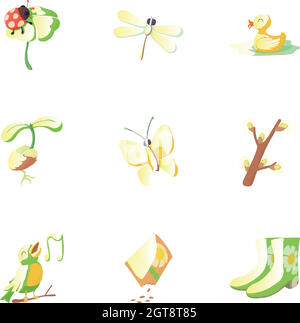 Saison Frühjahr Symbole Jahresserie, Cartoon-Stil Stock Vektor