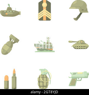 Armee Waffen Icons set, cartoon-Stil Stock Vektor