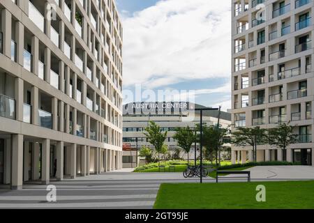 01. Juni 2019 Wien, Österreich - Donaucity, Austria Center Vienna ACV Konferenzzentrum, Blick aus dem Wohngebiet, das Vienna International Center. So Stockfoto