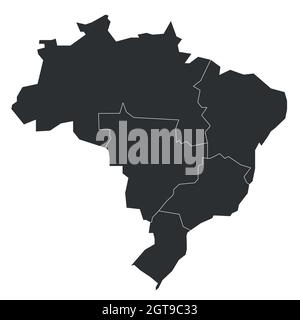 Politische Landkarte von Brasilien. Staaten teilen sich nach Farbe in 5 Regionen auf. Einfache leere Vektorkarte. Stock Vektor