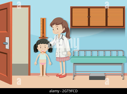 Ein Mädchen, das die Höhe misst Stock Vektor