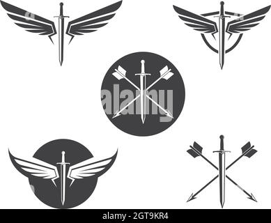 Schwert Flügel Logo Symbol Vektor Illustration Design Stock Vektor