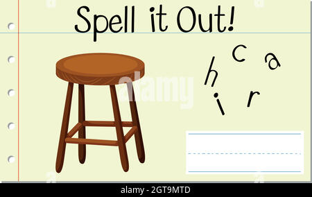 Buchstabieren Sie Englisch Wortstuhl Stock Vektor