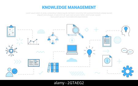 Wissensmanagement-Konzept mit Icon Set Template Banner mit moderner blauer Farbdarstellung Stockfoto