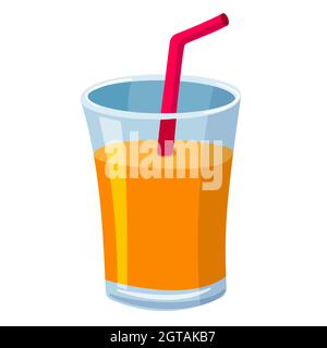 Abbildung des Orangensaft-Icon-Glases mit einem Strohhalm Stock Vektor
