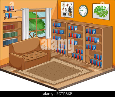 Leere Bibliothek Zimmer Innenraum Cartoon-Stil Stock Vektor