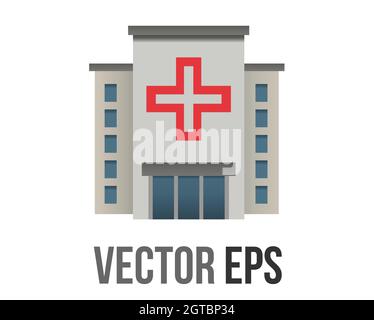 Das isolierte Vektor-Symbol für das Gesundheitszentrum, die Klinik oder das Krankenhaus mit einem großen roten Kreuz auf der Vorderseite Stock Vektor