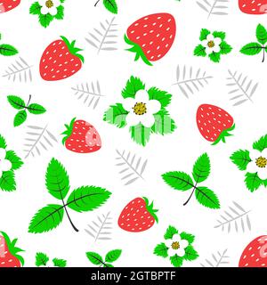 Nahtlose Muster mit Beeren, Blumen und Erdbeerblätter auf weiß isoliert . Vektorgrafik Stock Vektor