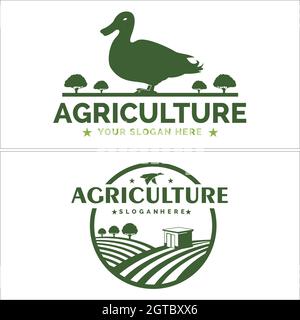 Landwirtschaft Land Feld Entenfarm Logo Design Stock Vektor
