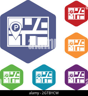 Karte mit Parkplatz Zeiger Icons set Stock Vektor