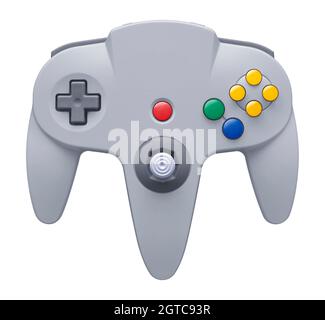 Kabelloser Retro-Controller 64 ohne Logo - isoliert, auf weißem Hintergrund Stockfoto