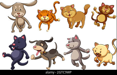 Eine Gruppe verspielter Katzen und Hunde Stock Vektor