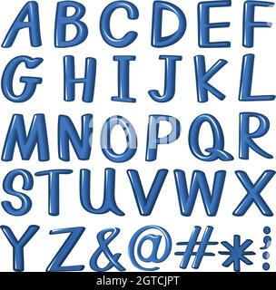 Buchstaben des Alphabets in blauer Farbe Stock Vektor