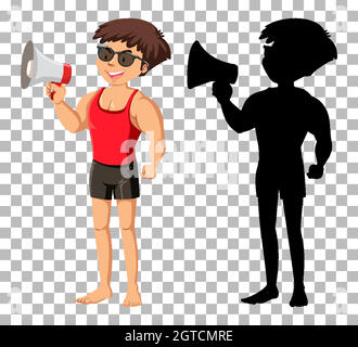 Sommer Zeichentrickfigur auf transparentem Hintergrund und seine Silhouette Stock Vektor