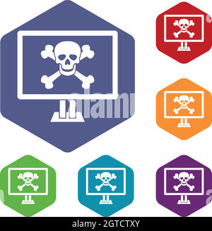 Computer-Monitor mit einem Skull &amp; Bones Icons set Stock Vektor