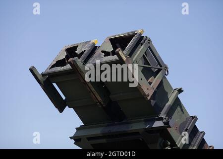 Capu Midia, Rumänien - 9. Juni 2021: Das Patriot-Raketenflugkörper-System der rumänischen Armee im Nationalen Ausbildungszentrum für Luftverteidigung. Stockfoto