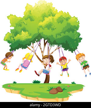 Kinder sitzen auf Tree Swing Stock Vektor