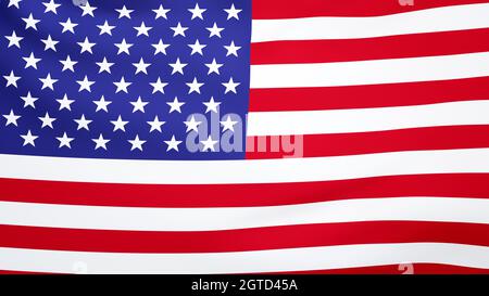 US-Flagge, amerikanische Nationalflagge aus nächster Nähe, Vereinigte Staaten von Amerika winkende Flagge einfache, hochauflösende gewellte Hintergrundtextur, Nahaufnahme, niemand. Sterne Stockfoto